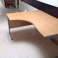 Light Wood Curved Office Desk with Metal Frame