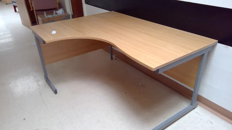 Curved Wooden Desk with Metal Frame