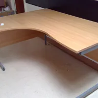Curved Wooden Desk with Metal Frame