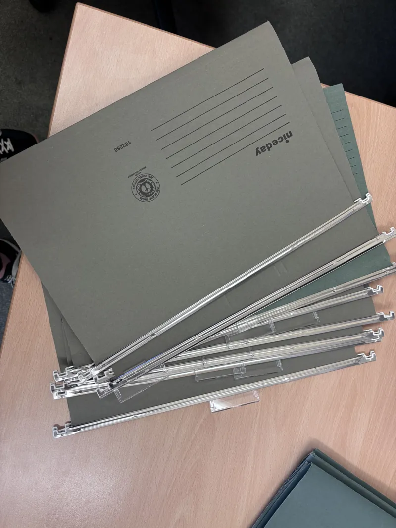 Bundle of 8 Grey/Green Foolscap Filing Folders with Fasteners
