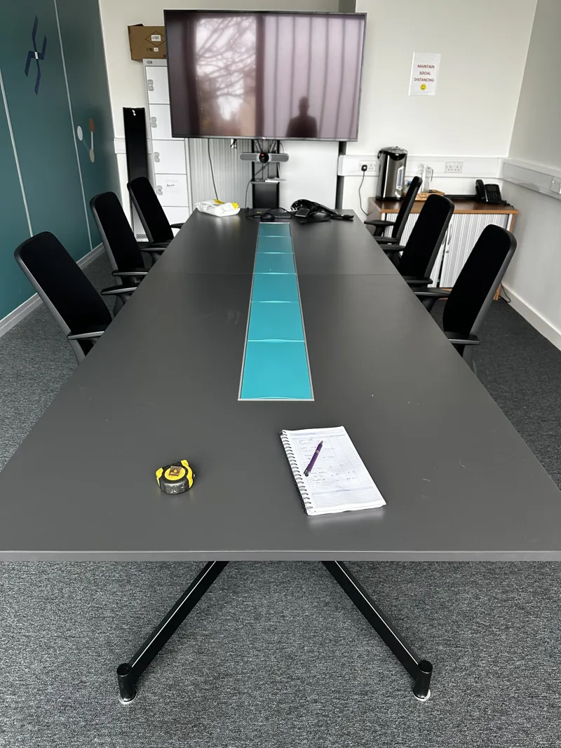Meeting Room Table with Black Office Chairs - Set of 6 with Armrests