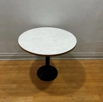 White Round Café Table with Black Pedestal Base