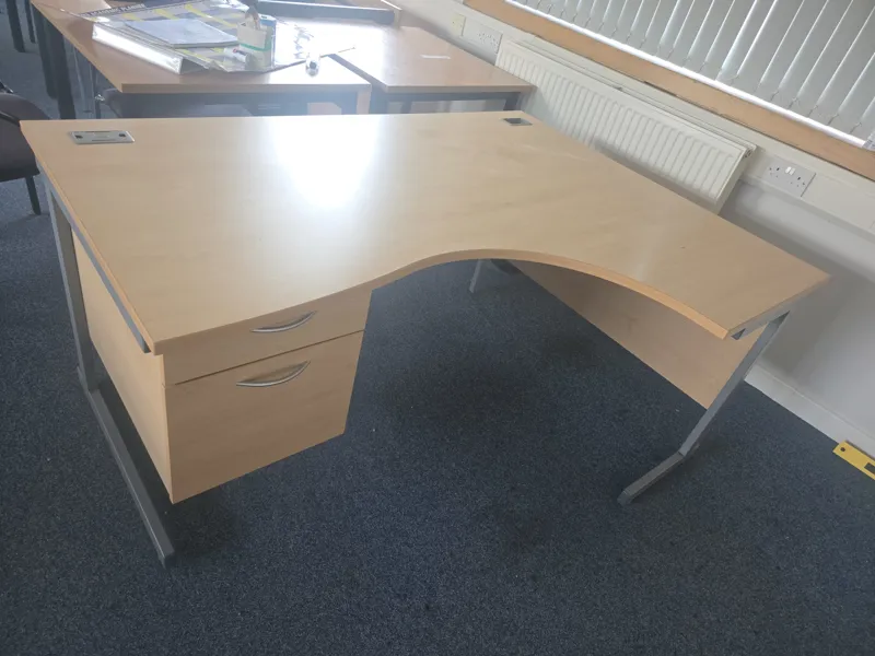 Beech Wave Desk with Curved Design and Storage Drawers