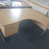 Beech Wave Desk with Curved Design and Storage Drawers