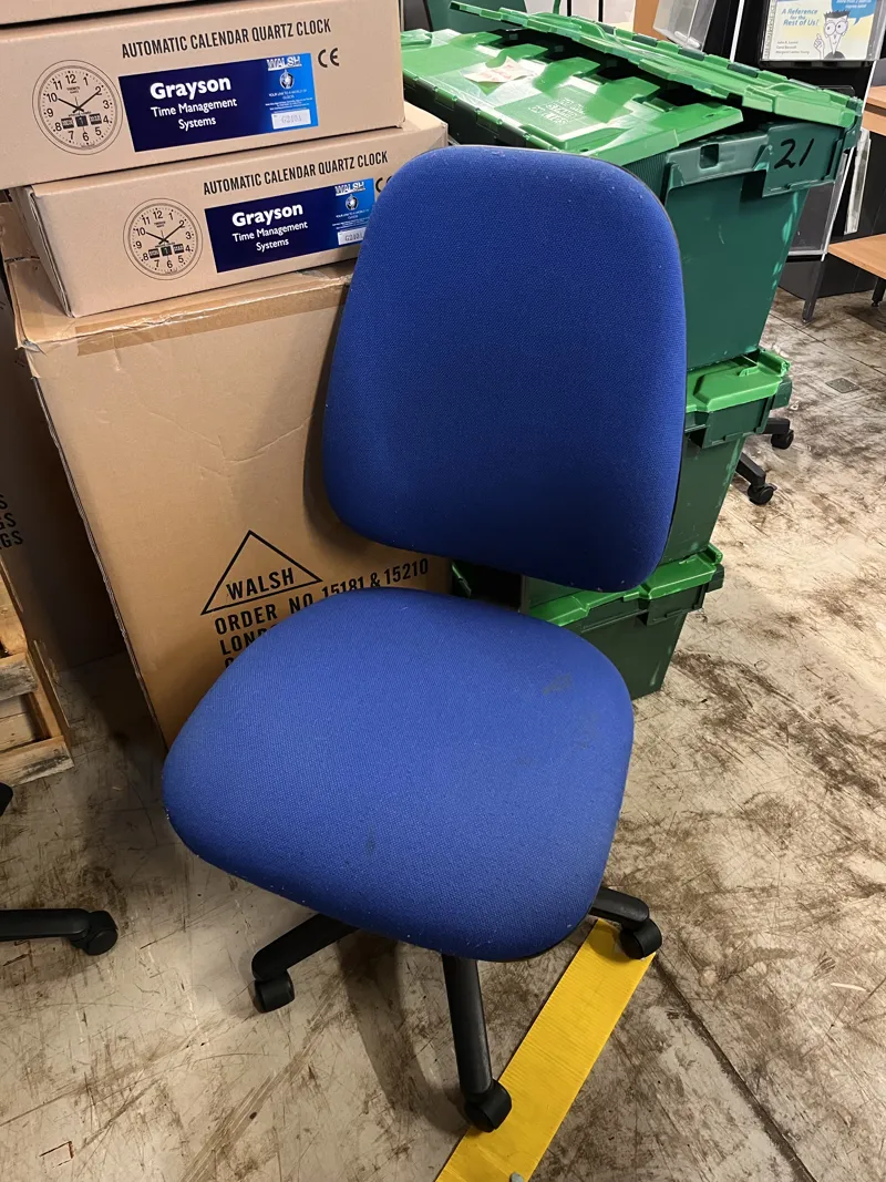 Blue Fabric Office Chair with Black Base and Castors