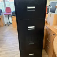 Black 4-Drawer Metal Filing Cabinet with Light Oak Top