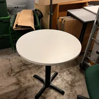 White Round Cafe Table with Black Pedestal Base