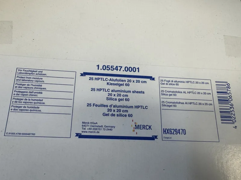 HPLC Aluminium TLC Sheets 20x20cm Silica Gel 60 - Pack of 25