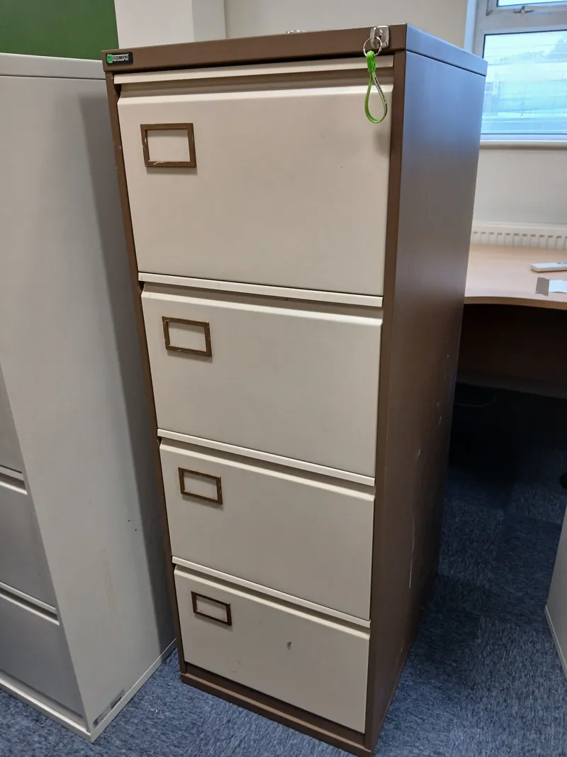 4-Drawer Metal Filing Cabinet - Cream & Brown - lockable