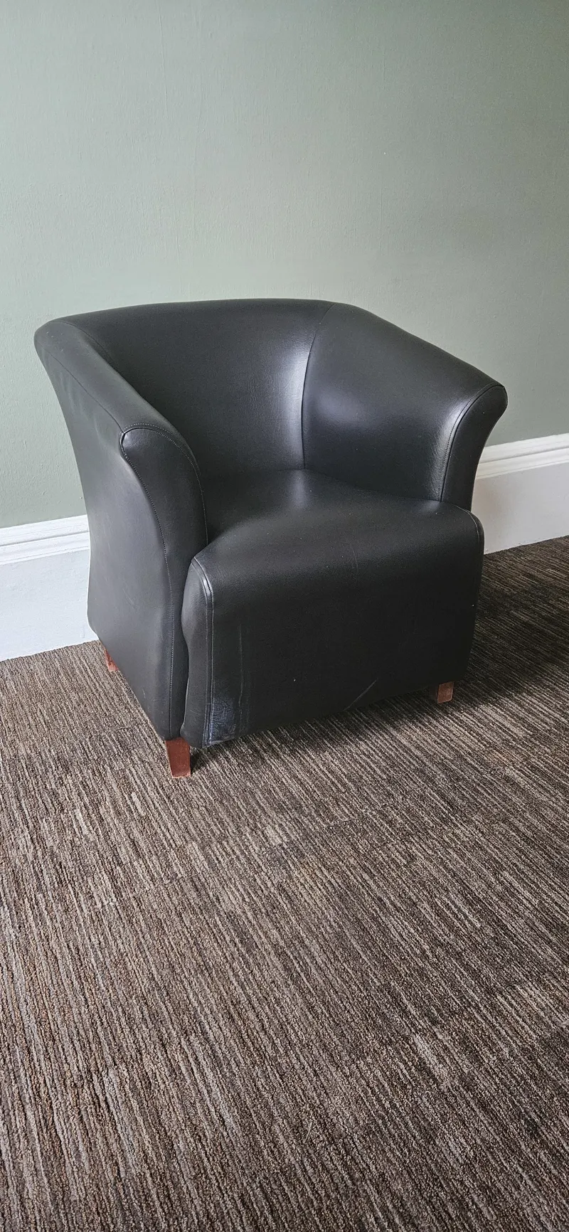 Black Leather Tub Chair with Wooden Feet