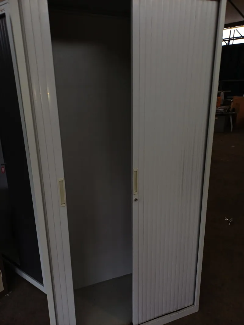 White Vertical Louvered Sliding Door Cabinet/Wardrobe