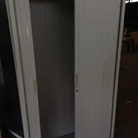 White Vertical Louvered Sliding Door Cabinet/Wardrobe