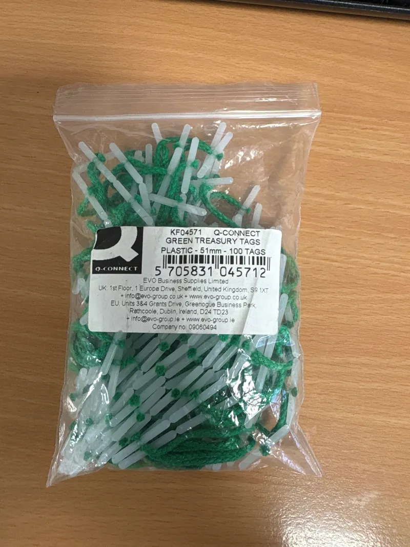 Q-Connect Green Treasury Tags - Plastic 51mm - 100 pack