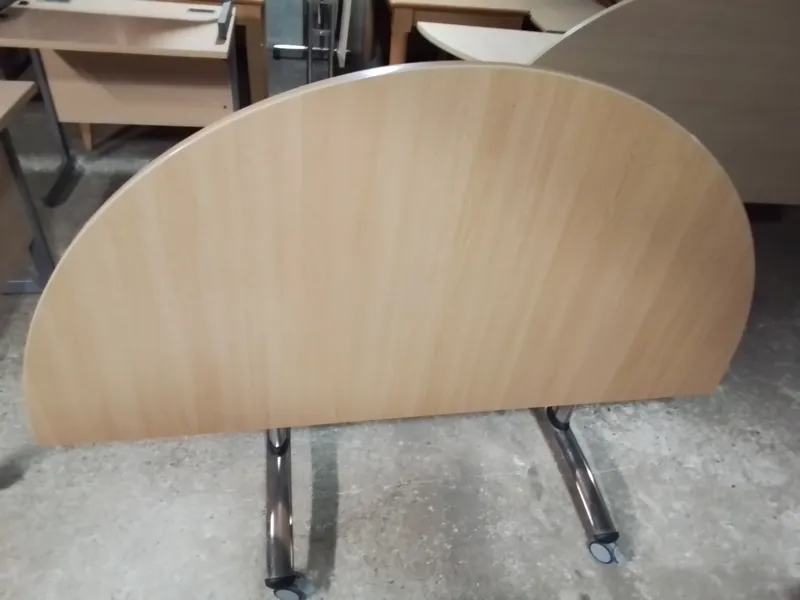 Light wood semi-circular folding table with chrome frame