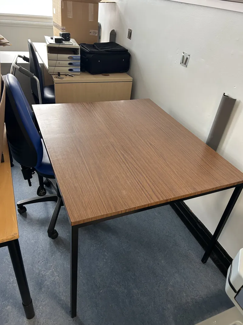 Desk, metal frame, wooden top