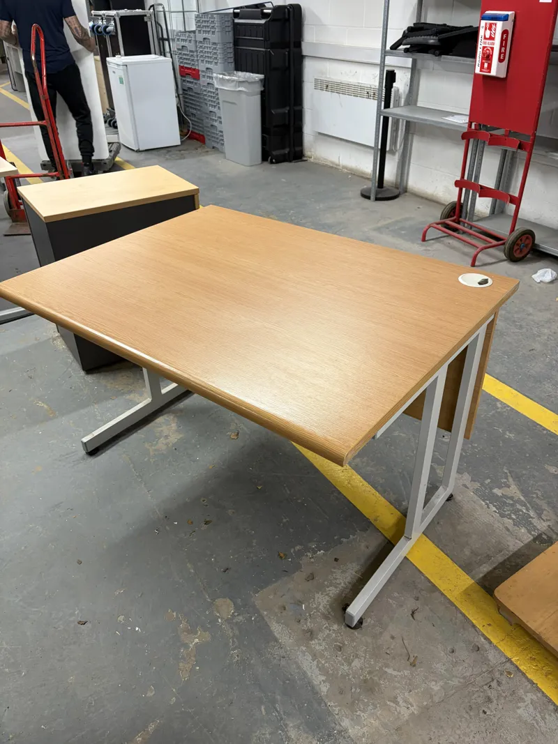 Light Oak Rectangular Office Desk with White Frame