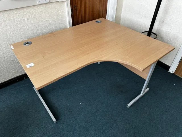 Curved Wooden Office Desk with Metal Frame