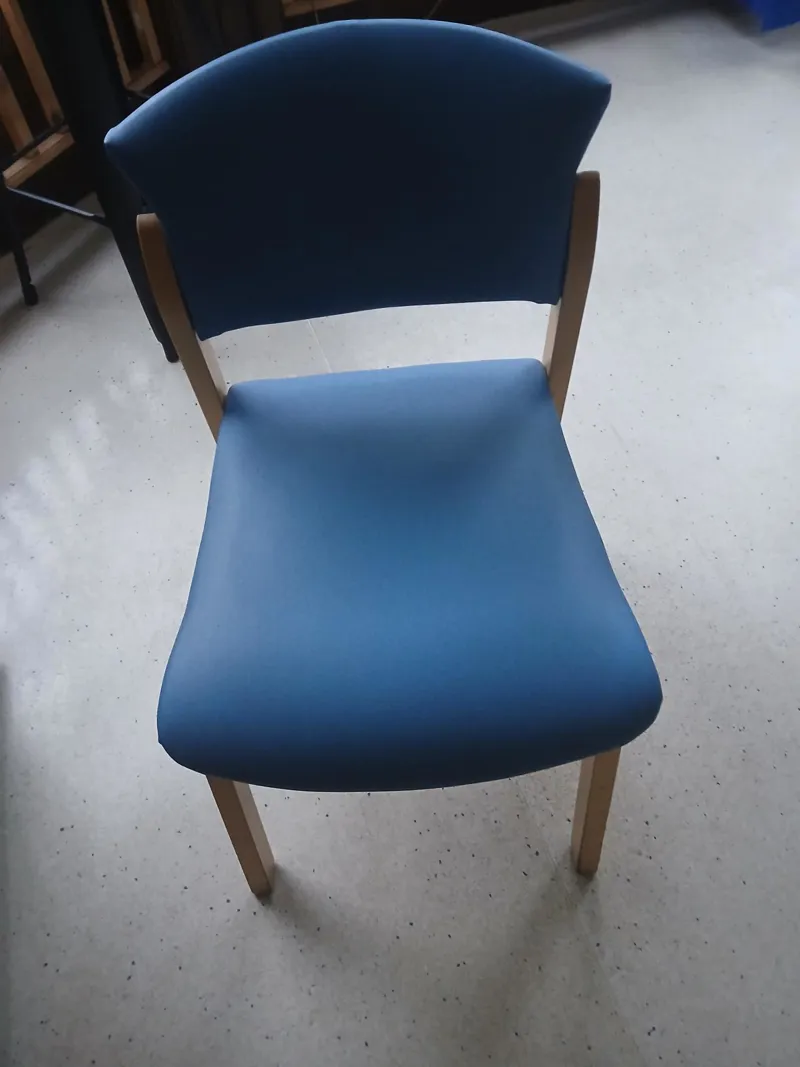 Blue Chair with Wooden Arms