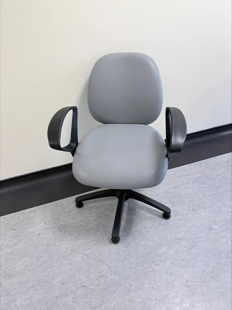 Grey Office Chair with Black Armrests and Castors