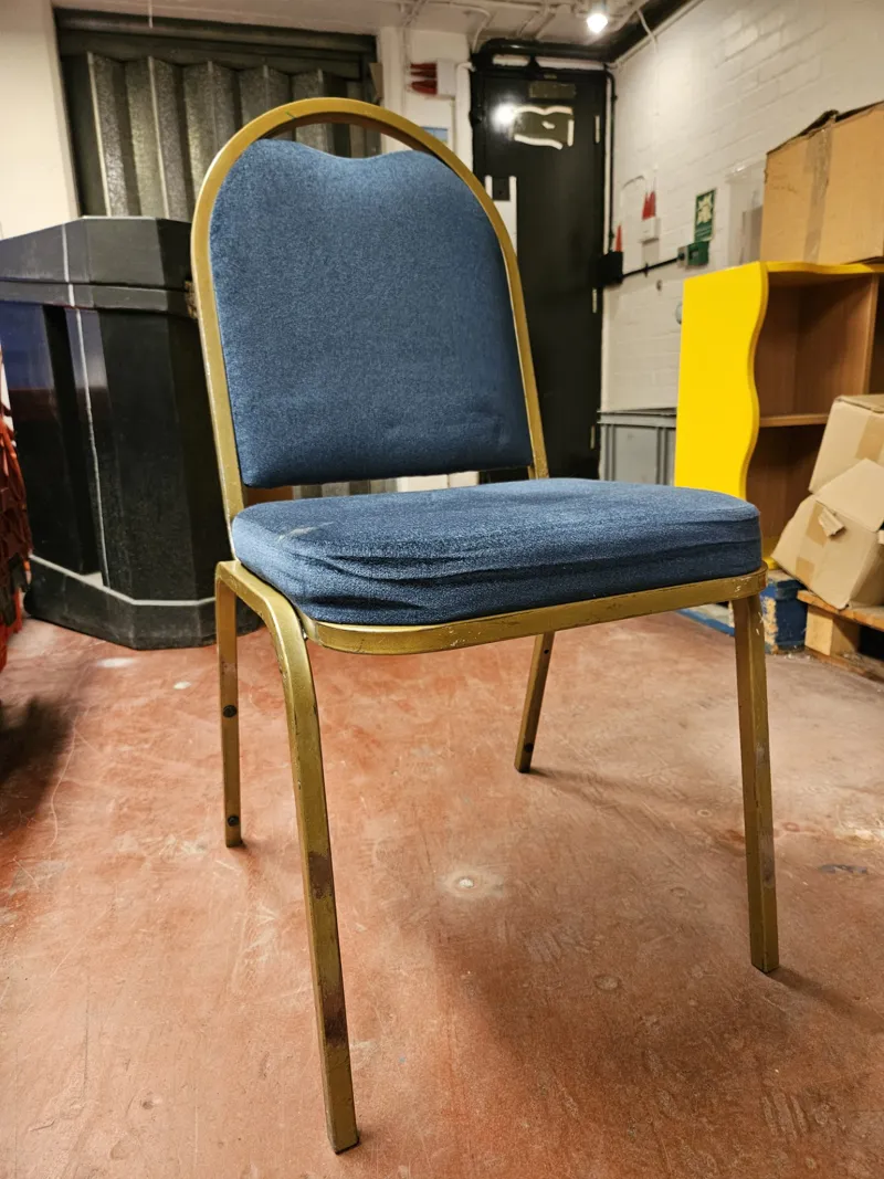 Stacking Chair with Blue Upholstery and Gold Frame