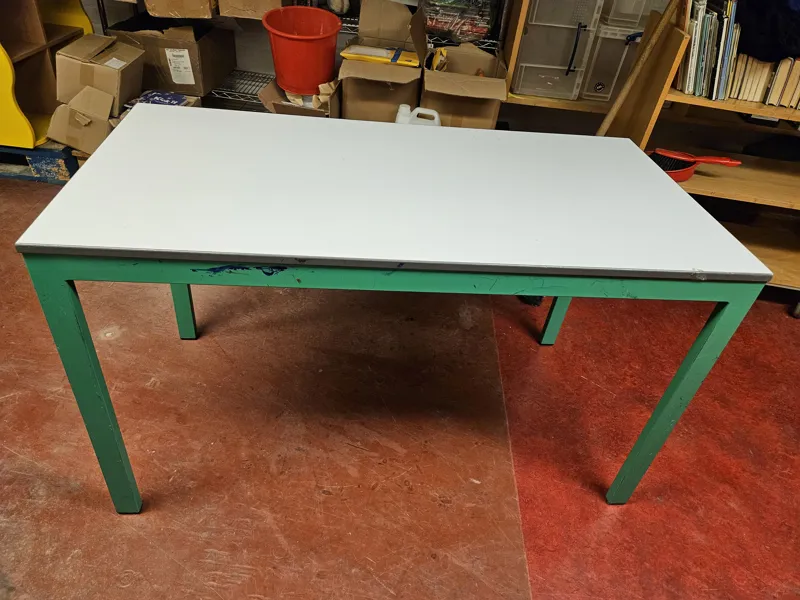 Green Metal Frame Work Table with Grey Top