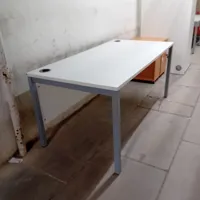 White Melamine Meeting/Work Table with Grey Metal Frame