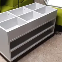 White compartmented display/storage unit with 6 sections
