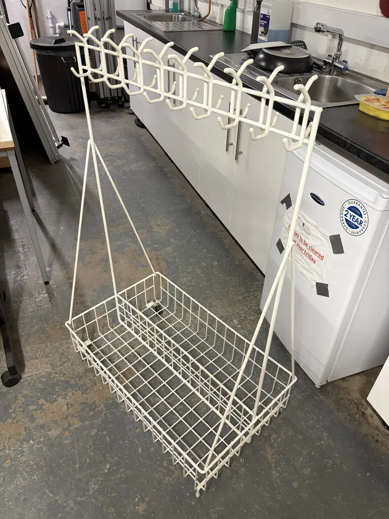 White Metal Clothing Drying Rack with Hooks - Commercial Grade