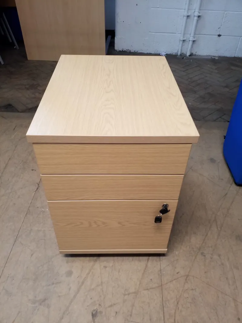 Wooden Storage Pedestal with 3 Drawers - Light Oak Finish