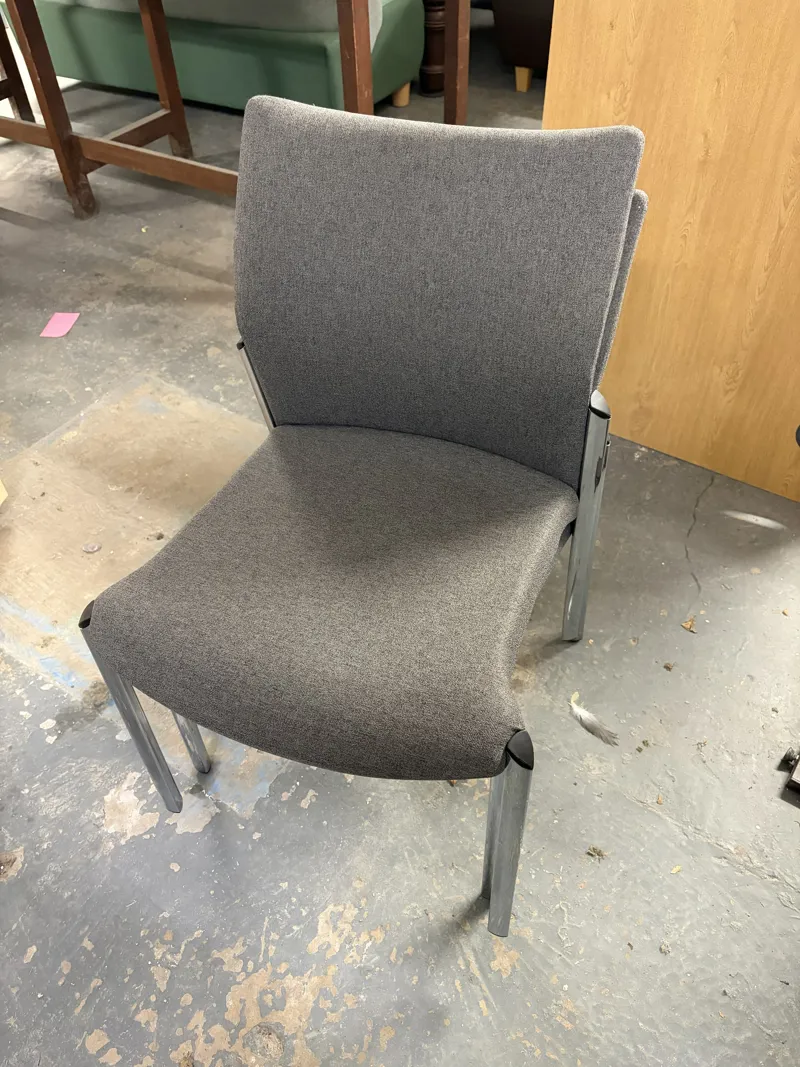 Grey Upholstered Stacking Chair with Metal Frame