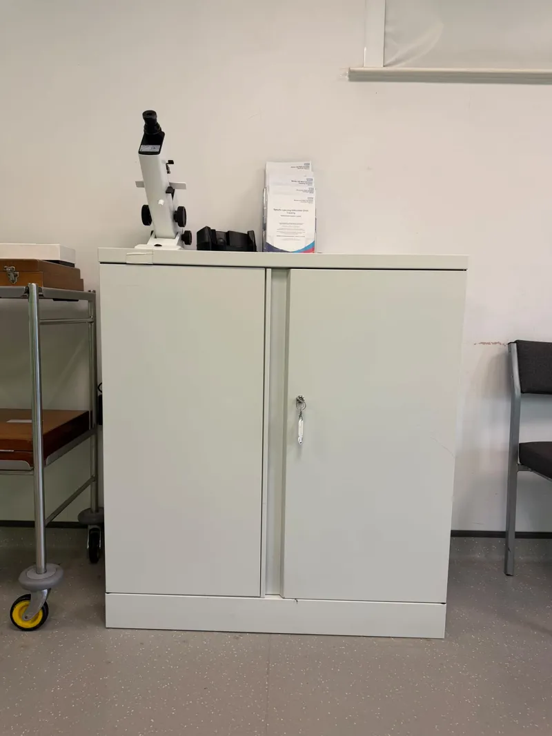 White Storage Cabinet with Two Doors and Lock