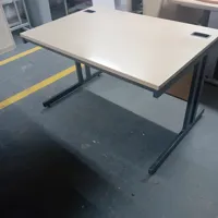 Beige Rectangular desk with grey Metal Frame