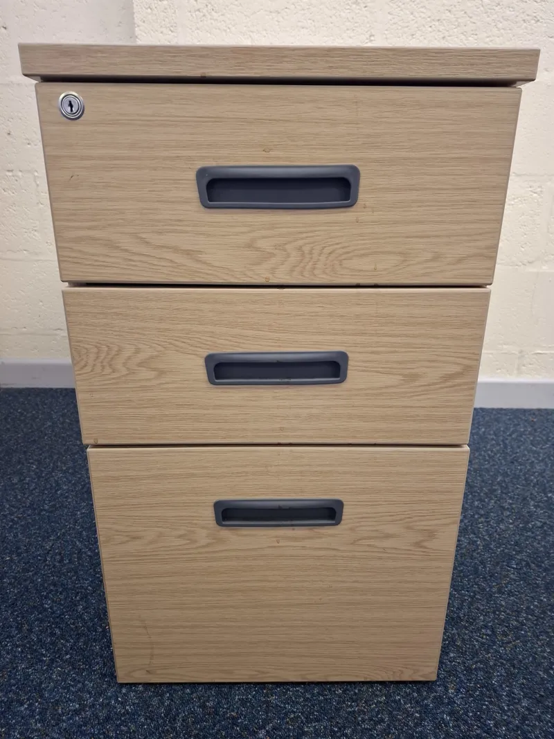 3-Drawer Mobile Pedestal Storage Unit – Oak Effect