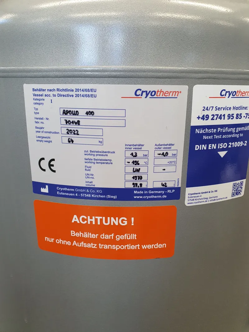 Cryotherm Apollo 400 Liquid Nitrogen Cryogenic Storage Vessel