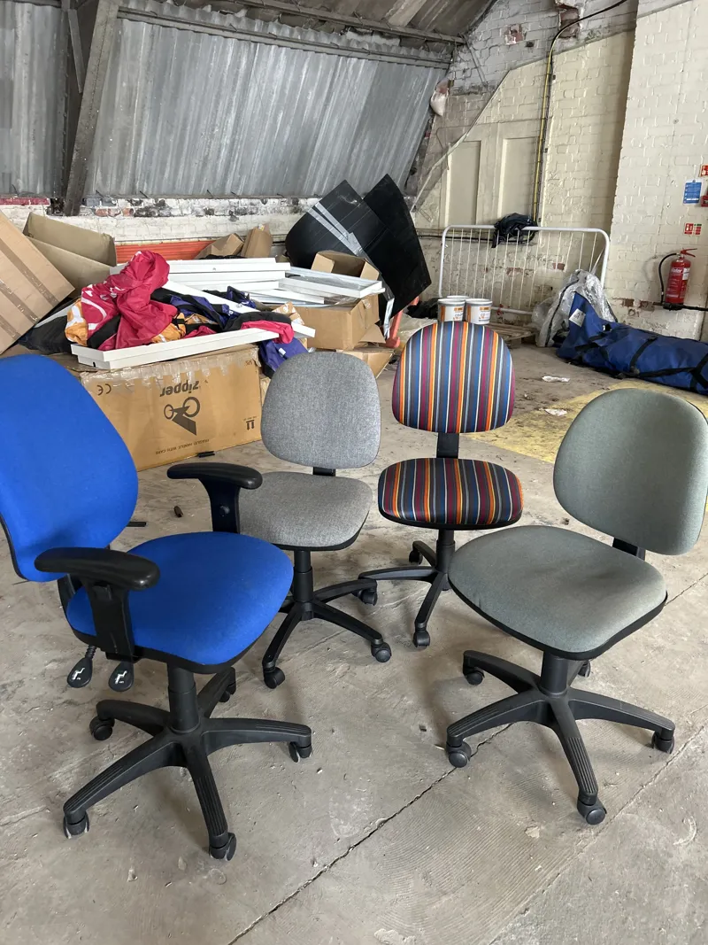 Mixed Office Chairs - 4x Task Chairs (Blue, Grey, Striped)