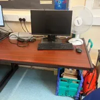brown computer desks