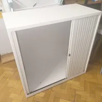 White Tambour Door Storage Cabinet with Shelving