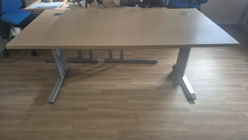 Light Oak Veneer Meeting/Dining Table with Metal Base